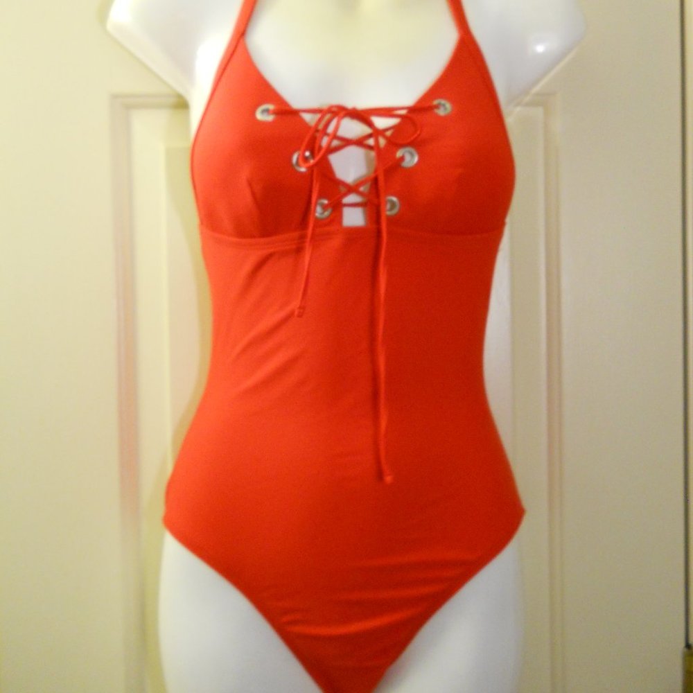 red one piece bathingsuit size 6 with lace up